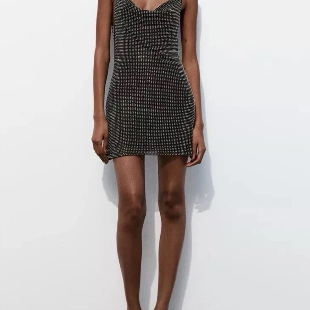 Zara Black Backless Dress with White Dots - Picture 5 of 6